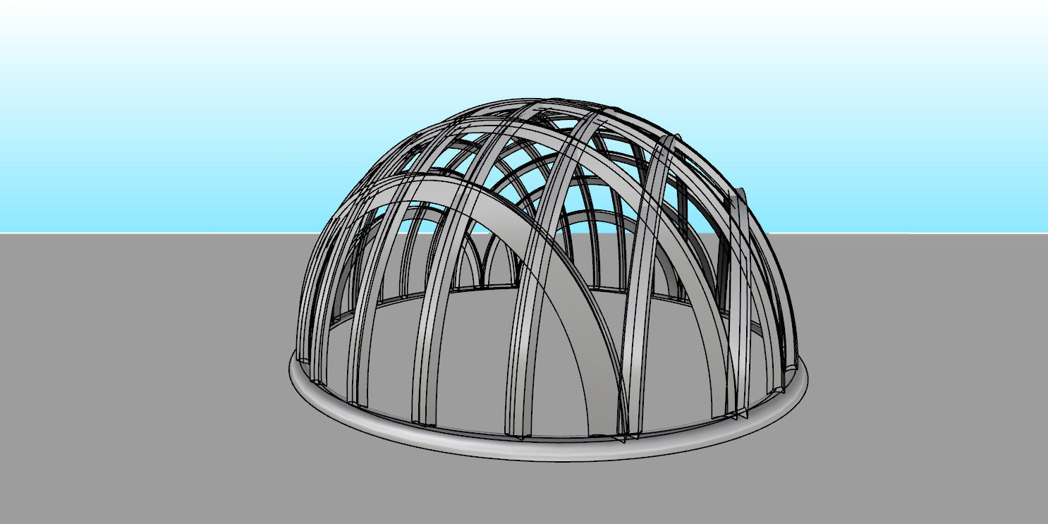 Architectural dome with contours in grid 3D model_13