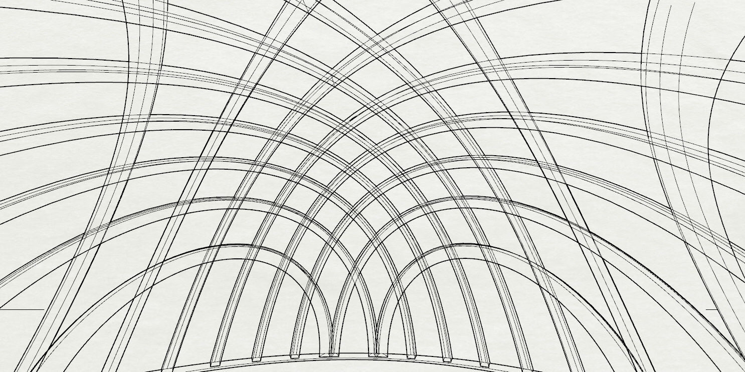Architectural dome with contours in grid 3D model_31