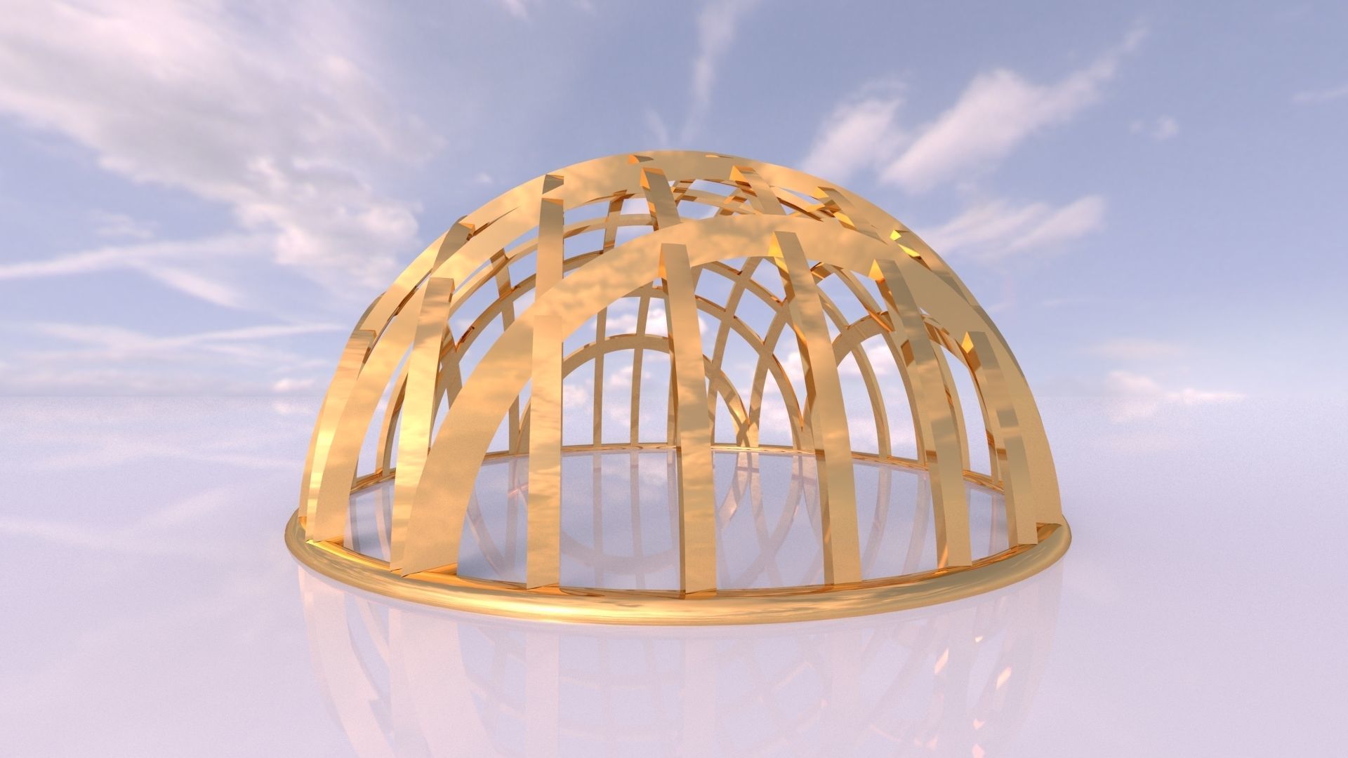 Architectural dome with contours in grid 3D model_4