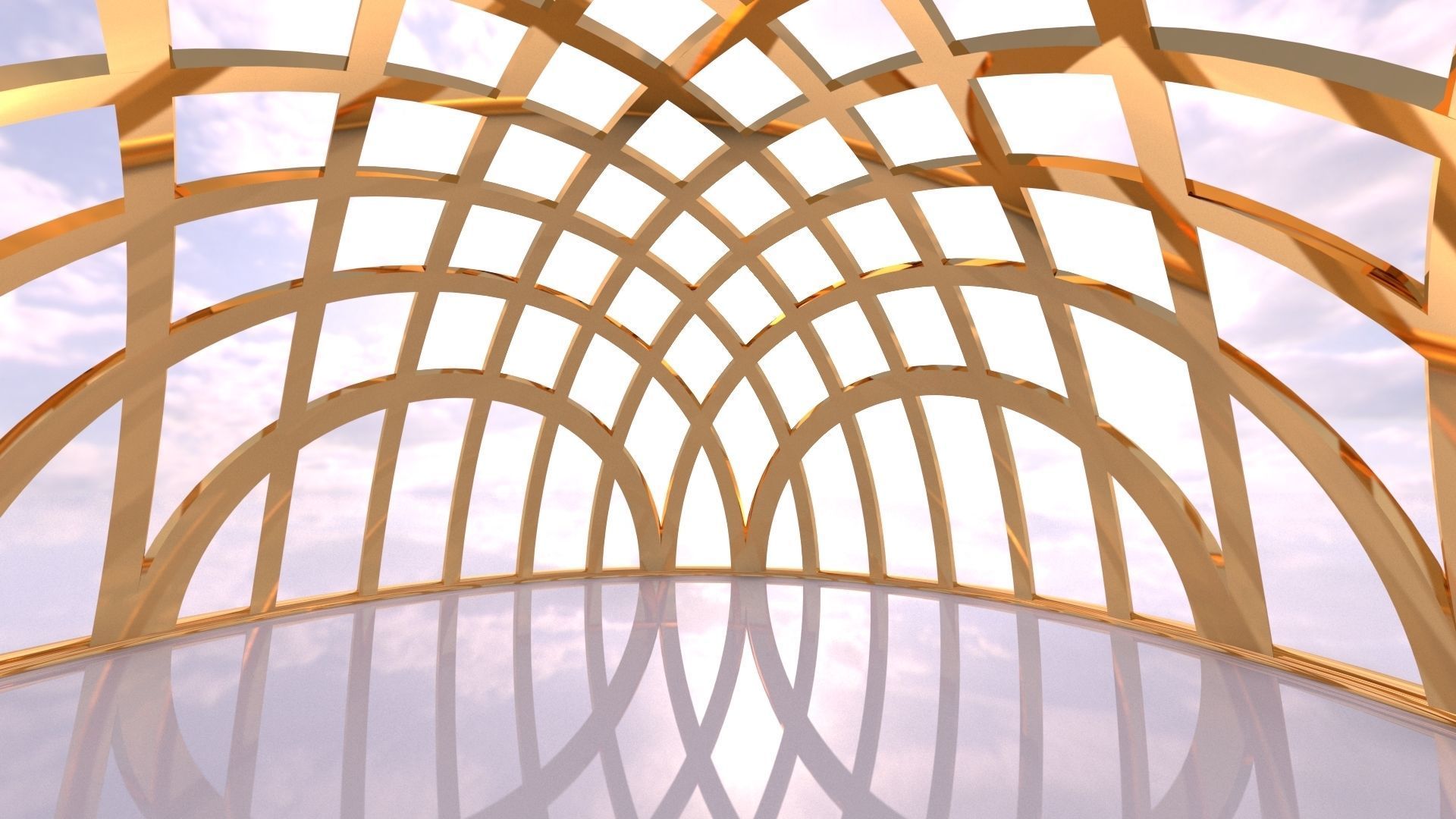 Architectural dome with contours in grid 3D model_9