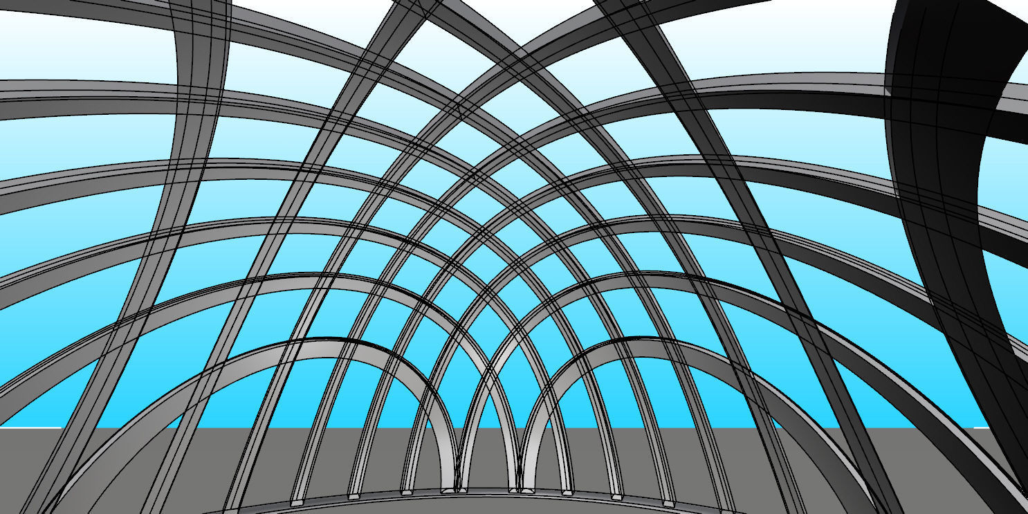 Architectural dome with contours in grid 3D model_20