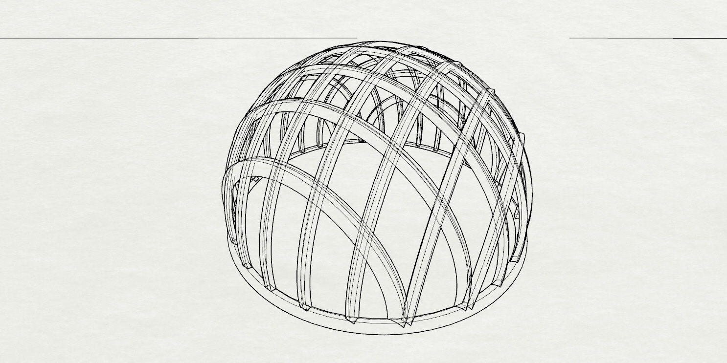 Architectural dome with contours in grid 3D model_27