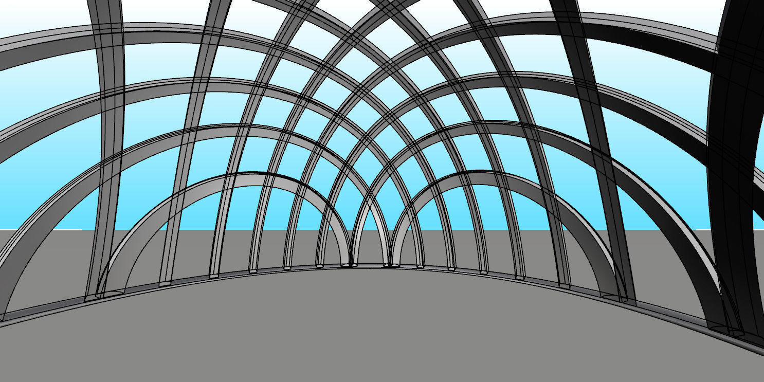 Architectural dome with contours in grid 3D model_19