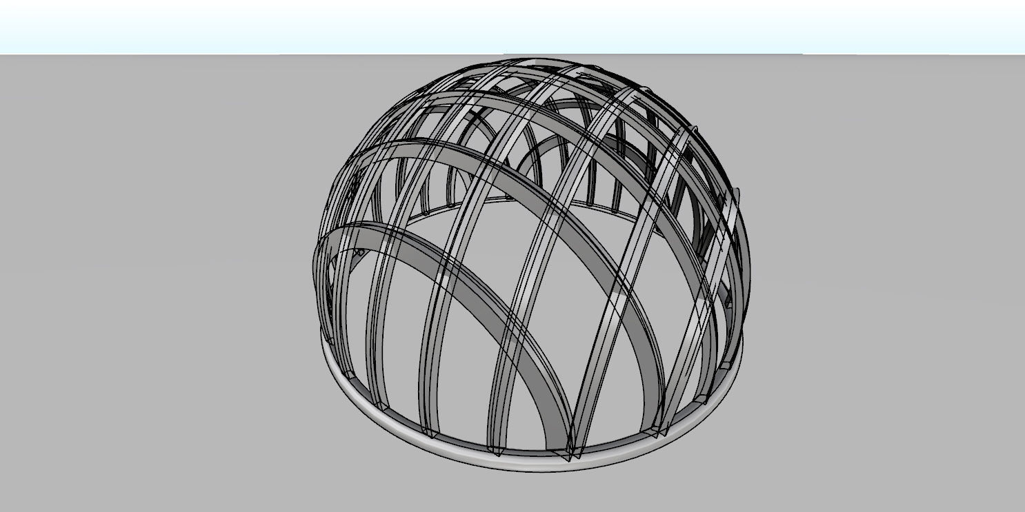 Architectural dome with contours in grid 3D model_16