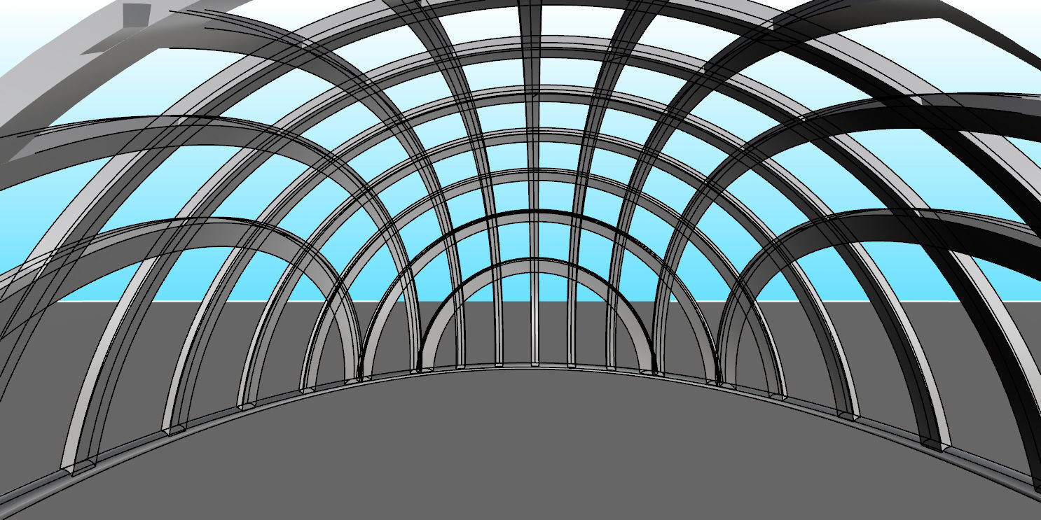 Architectural dome with contours in grid 3D model_18