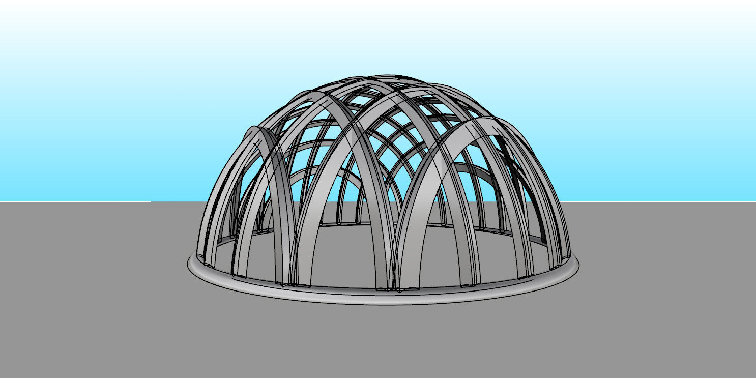Architectural dome with contours in grid 3D model_10