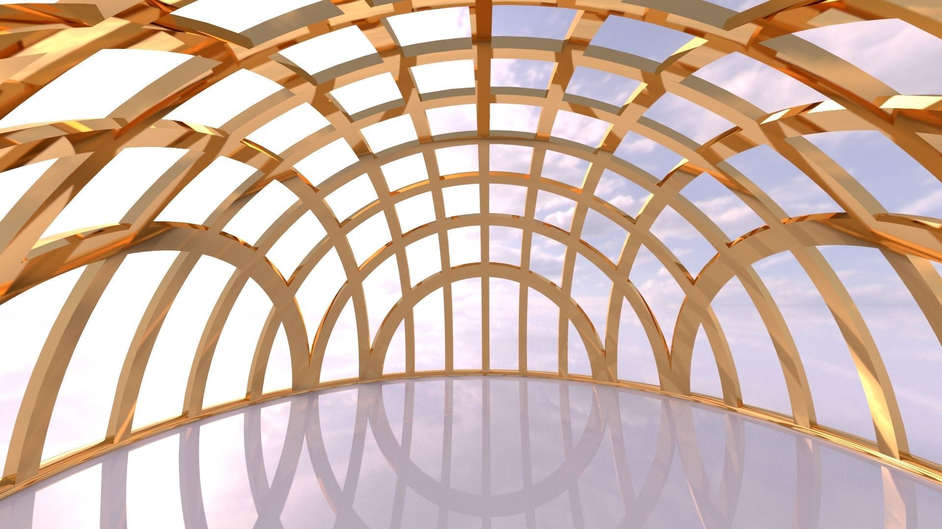 Architectural dome with contours in grid 3D model_8