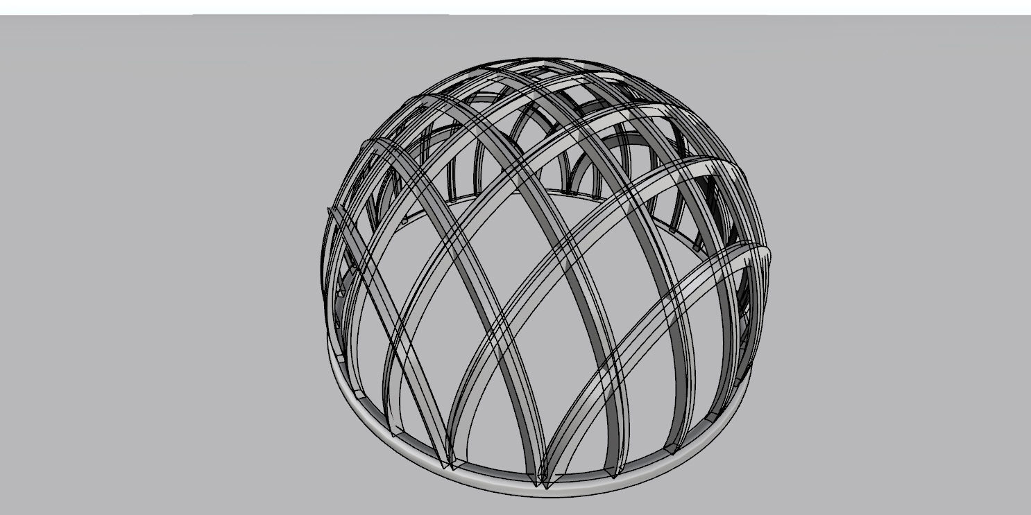 Architectural dome with contours in grid 3D model_17