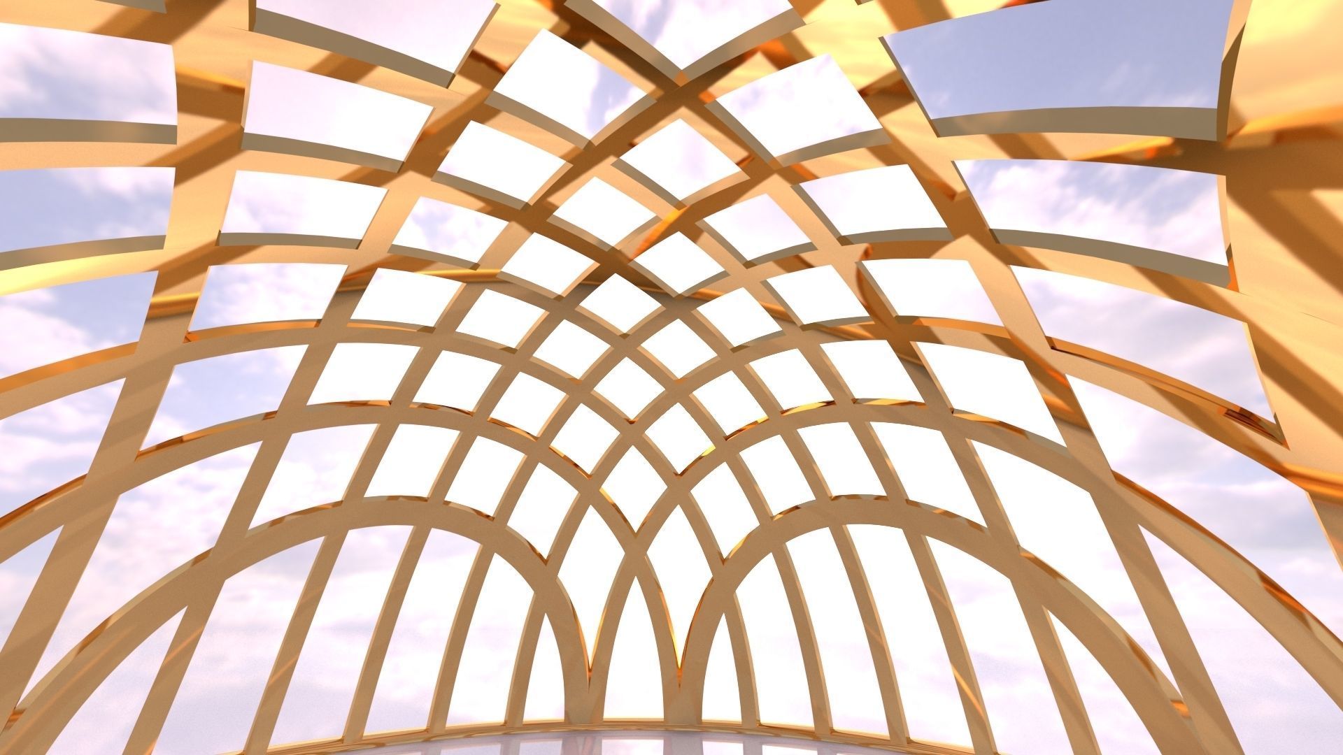 Architectural dome with contours in grid 3D model_6