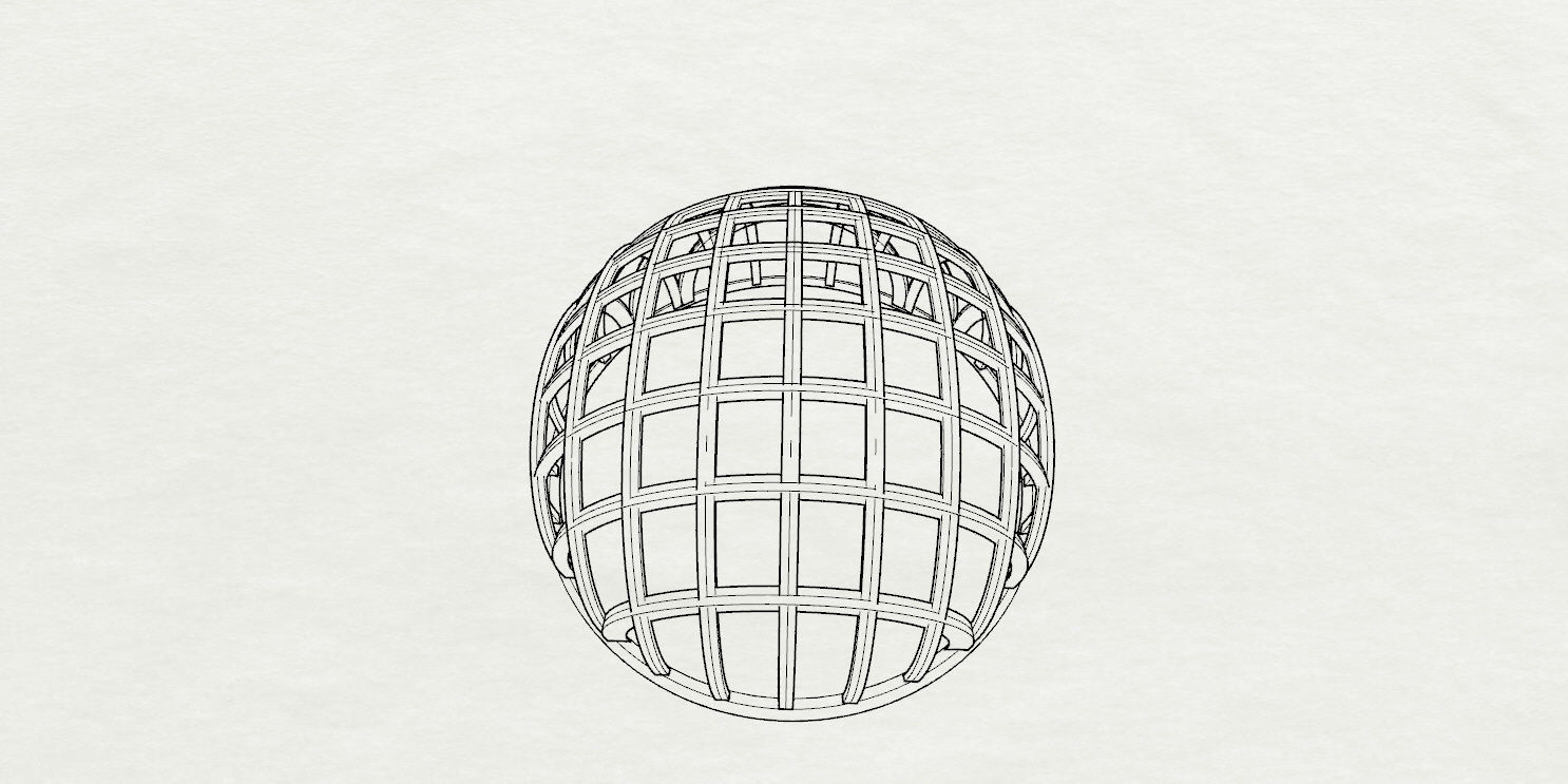 Architectural dome with contours in grid 3D model_25