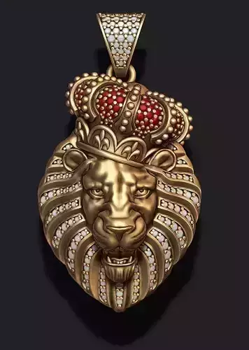 Lion pendant with diamonds and opened mouth  012