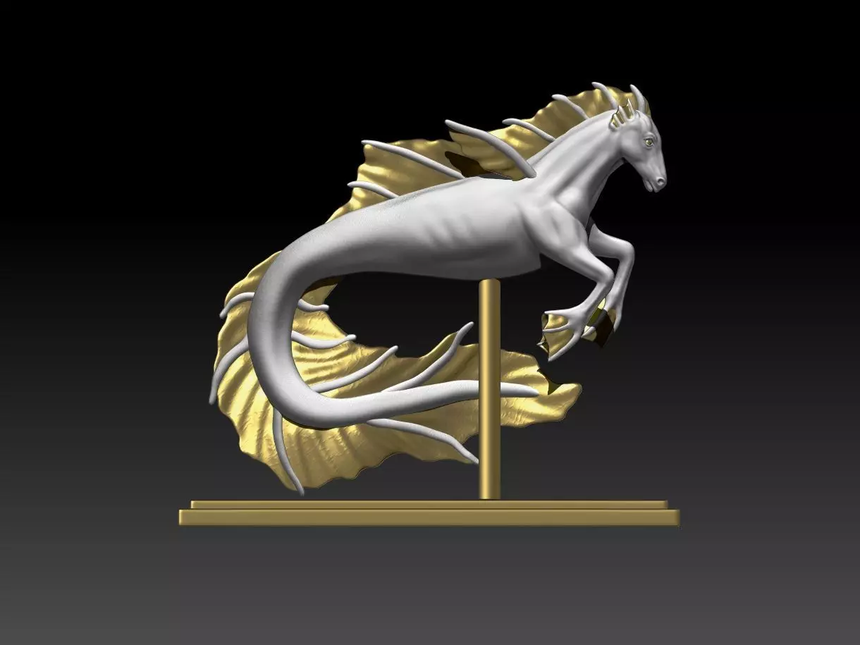 Seahorse mermaid statue in gold and silver 3D print model