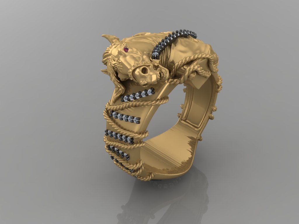 man horse rings 3D print model_3