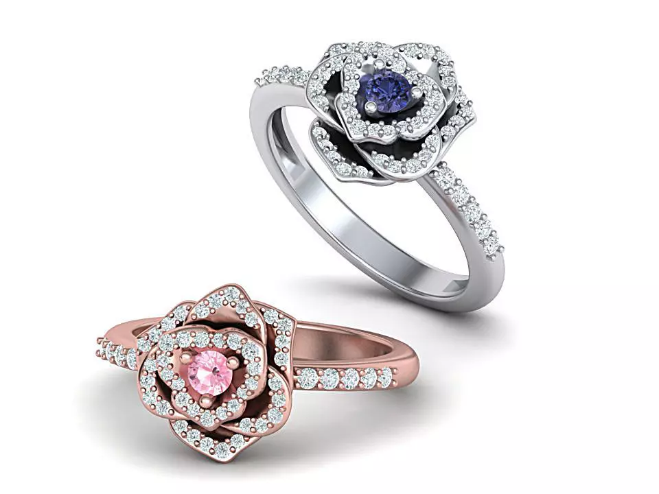 Diamond Flower ring Floral engagement ring Printable 3d model 3D print model