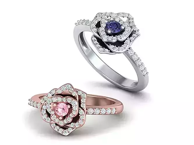Diamond Flower ring Floral engagement ring Printable 3d model