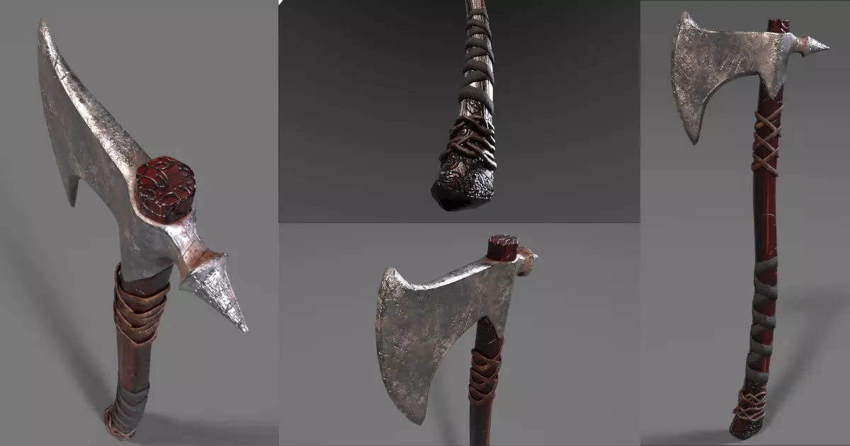 Game Ready Battle Axe Low-poly 3D model_0