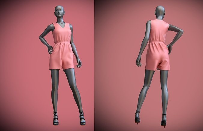 jumpsuit shorts on female mannequin 2 3D model