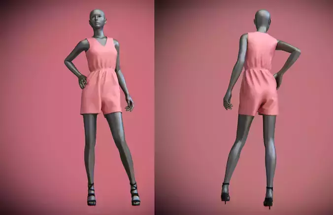 jumpsuit shorts on female mannequin 2 3D model