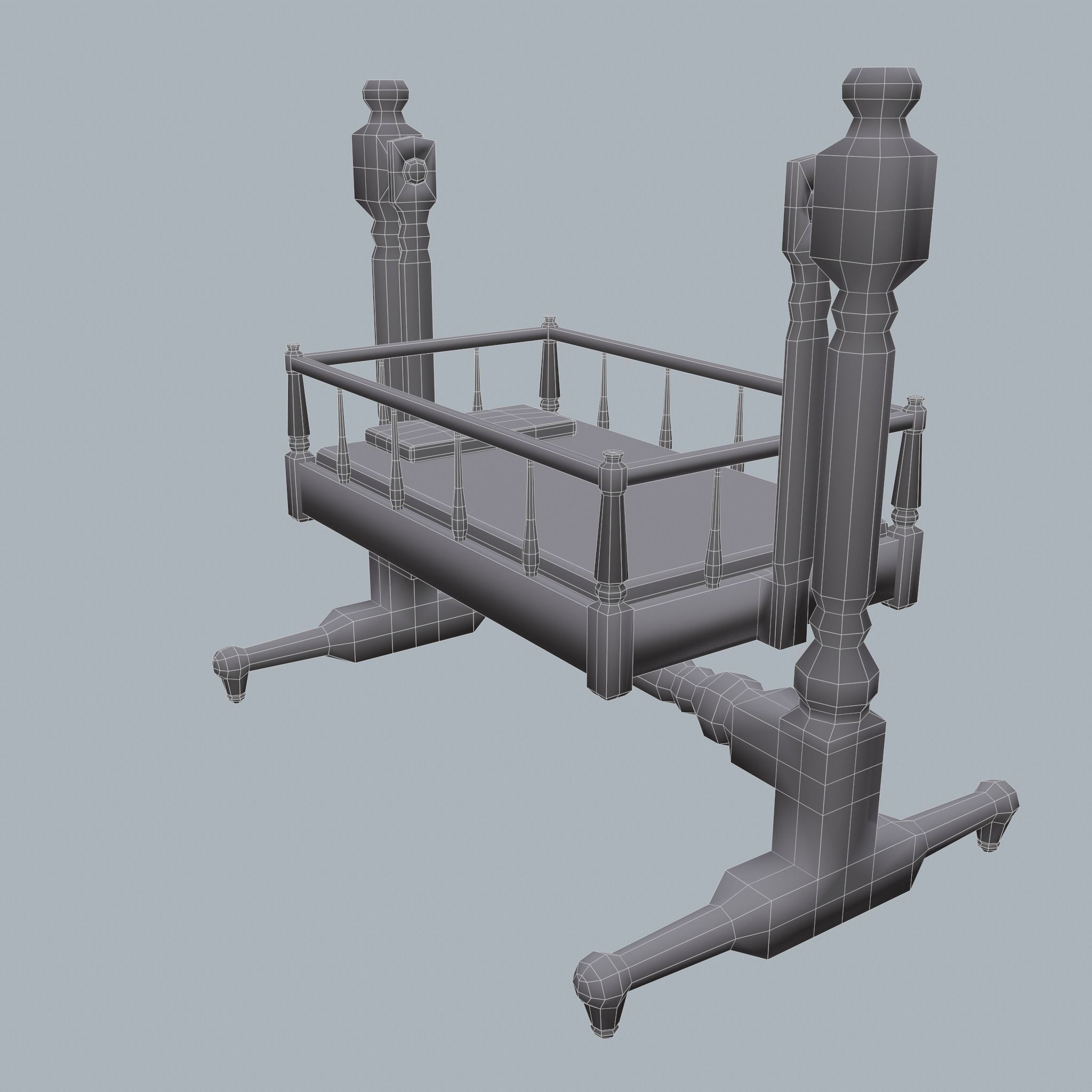 Antique Medieval Cradle Free low-poly 3D model_30