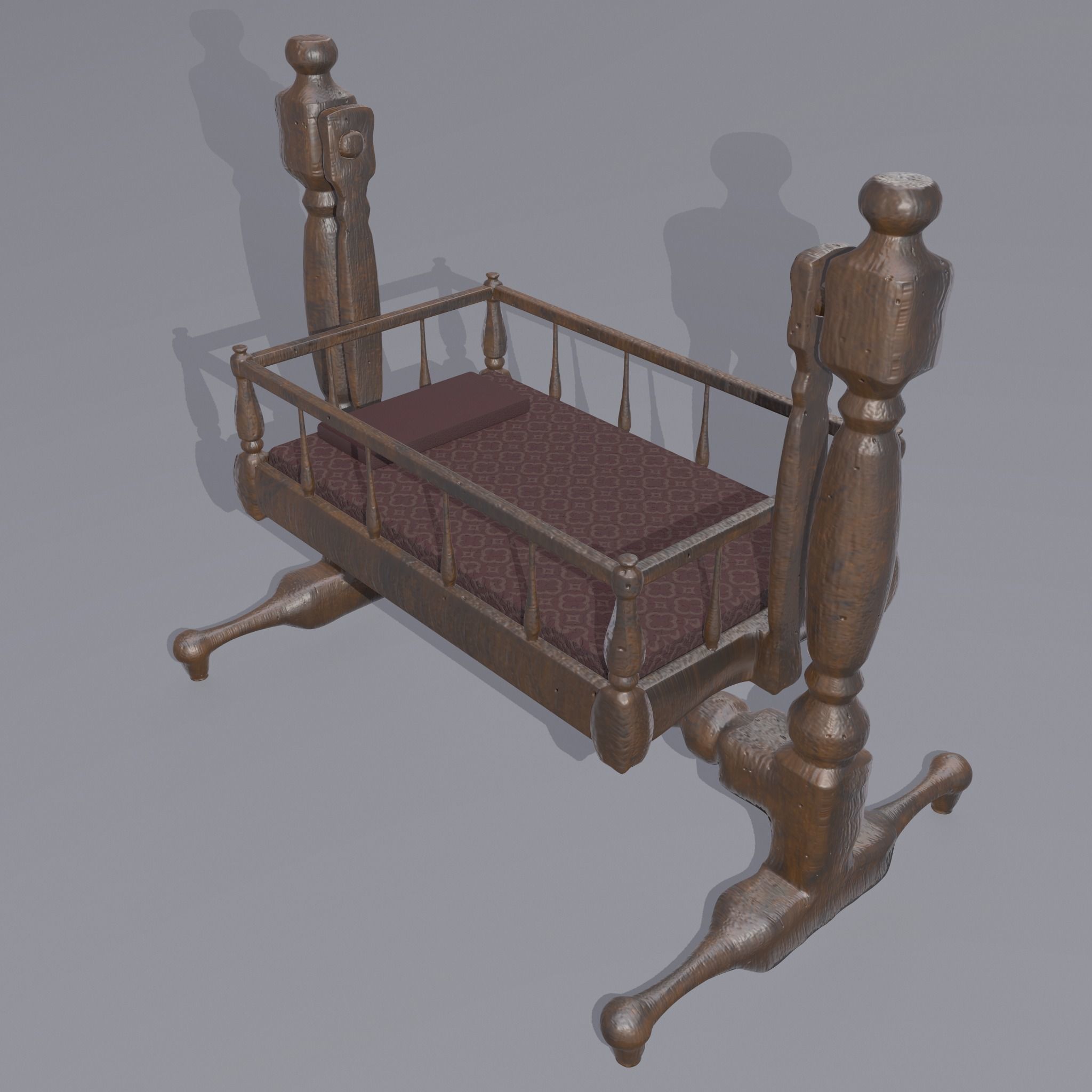 Antique Medieval Cradle Free low-poly 3D model_2