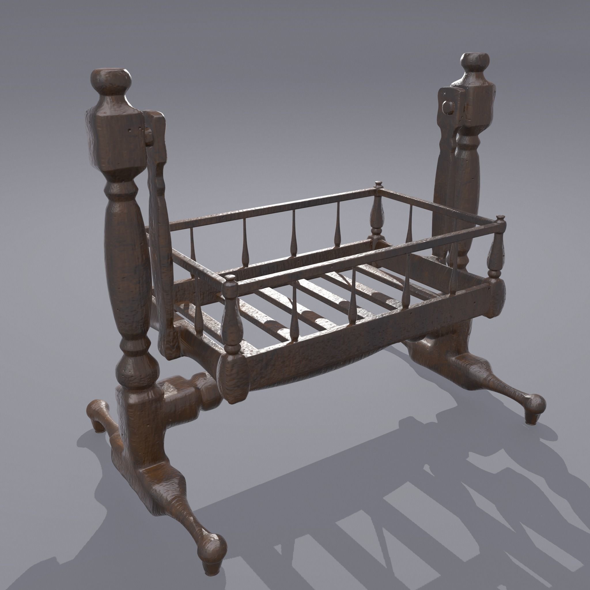 Antique Medieval Cradle Free low-poly 3D model_19