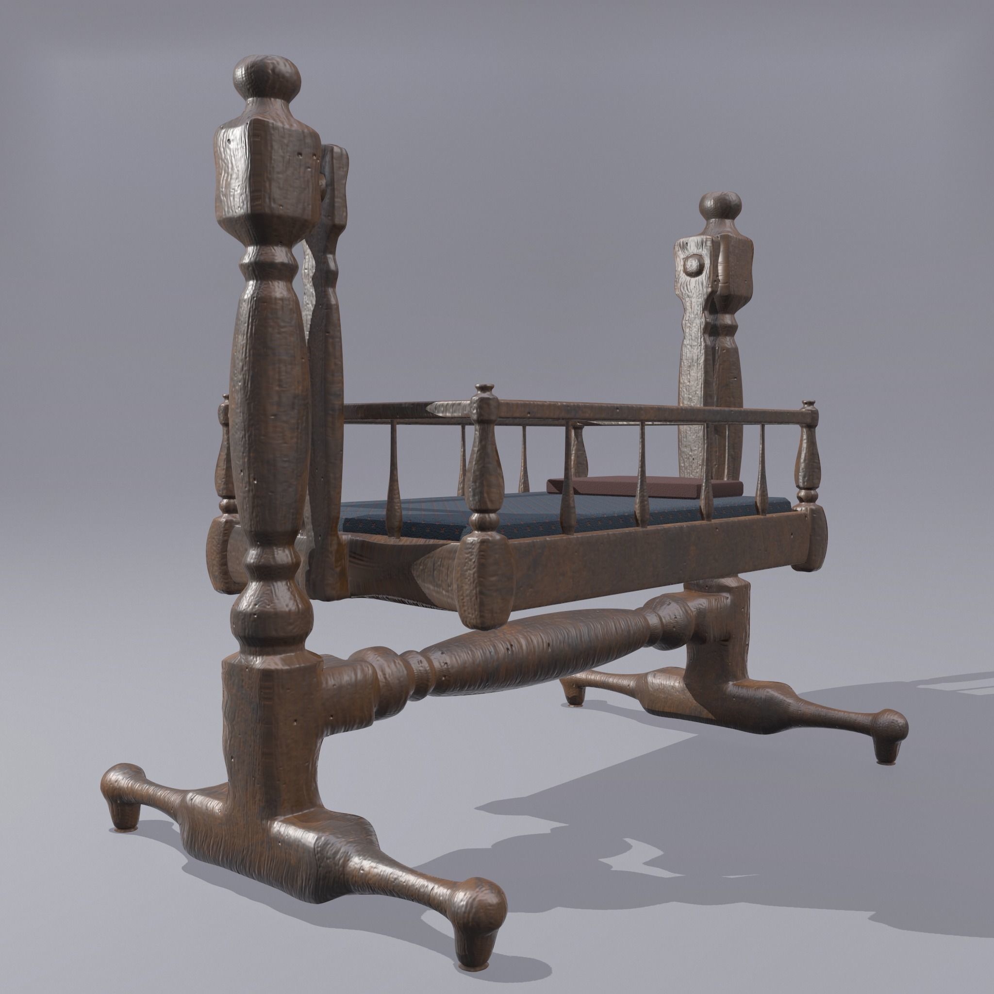 Antique Medieval Cradle Free low-poly 3D model_23