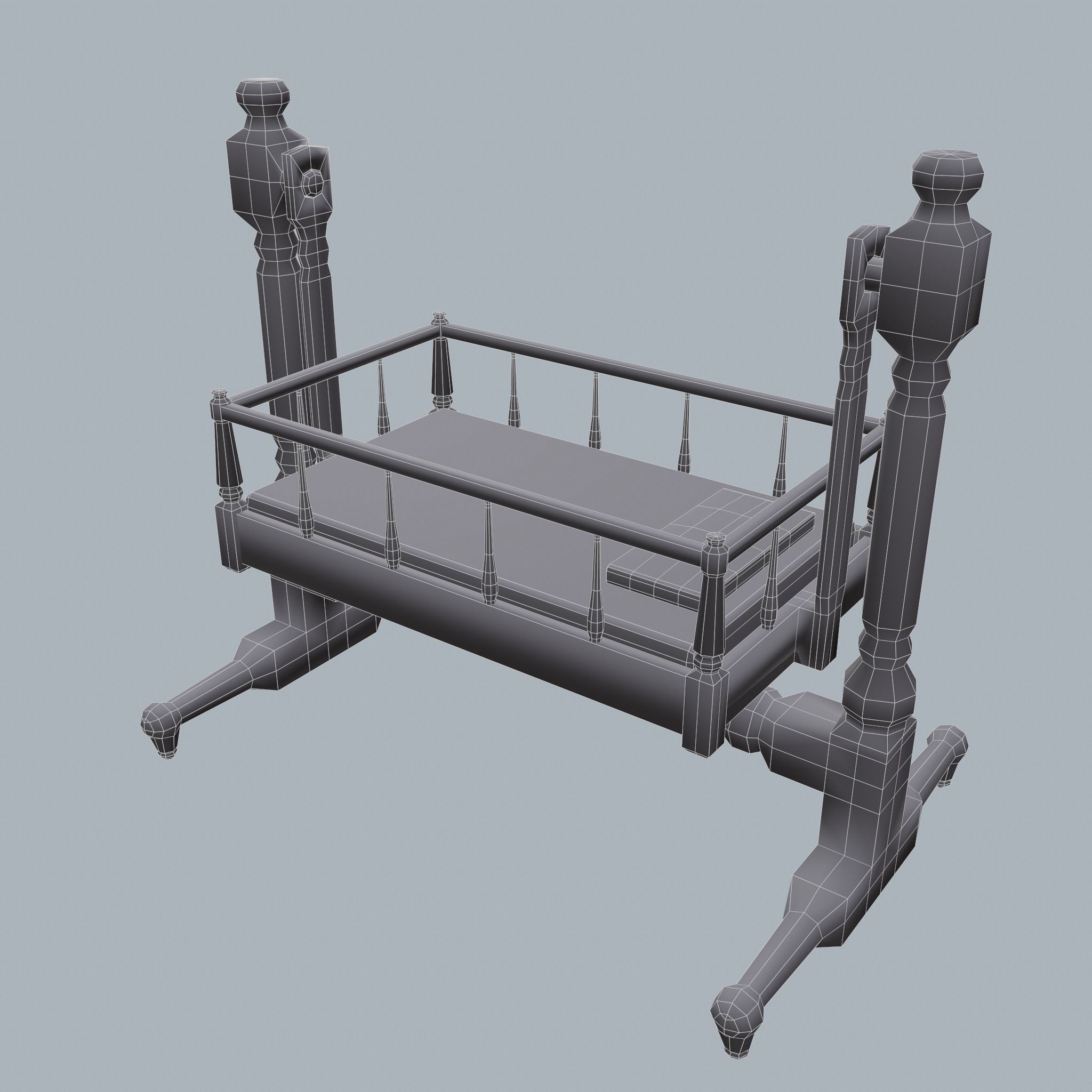 Antique Medieval Cradle Free low-poly 3D model_27