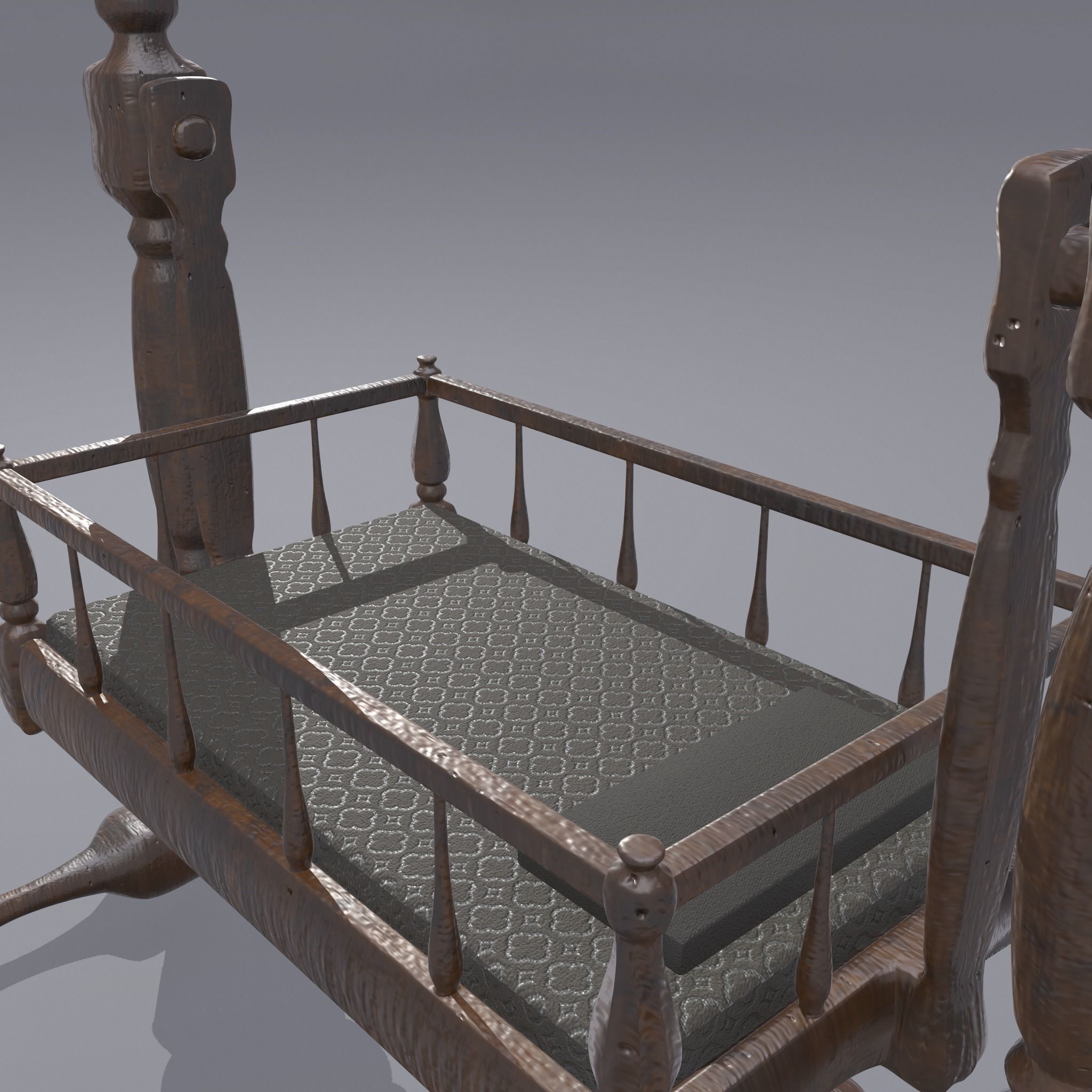 Antique Medieval Cradle Free low-poly 3D model_14