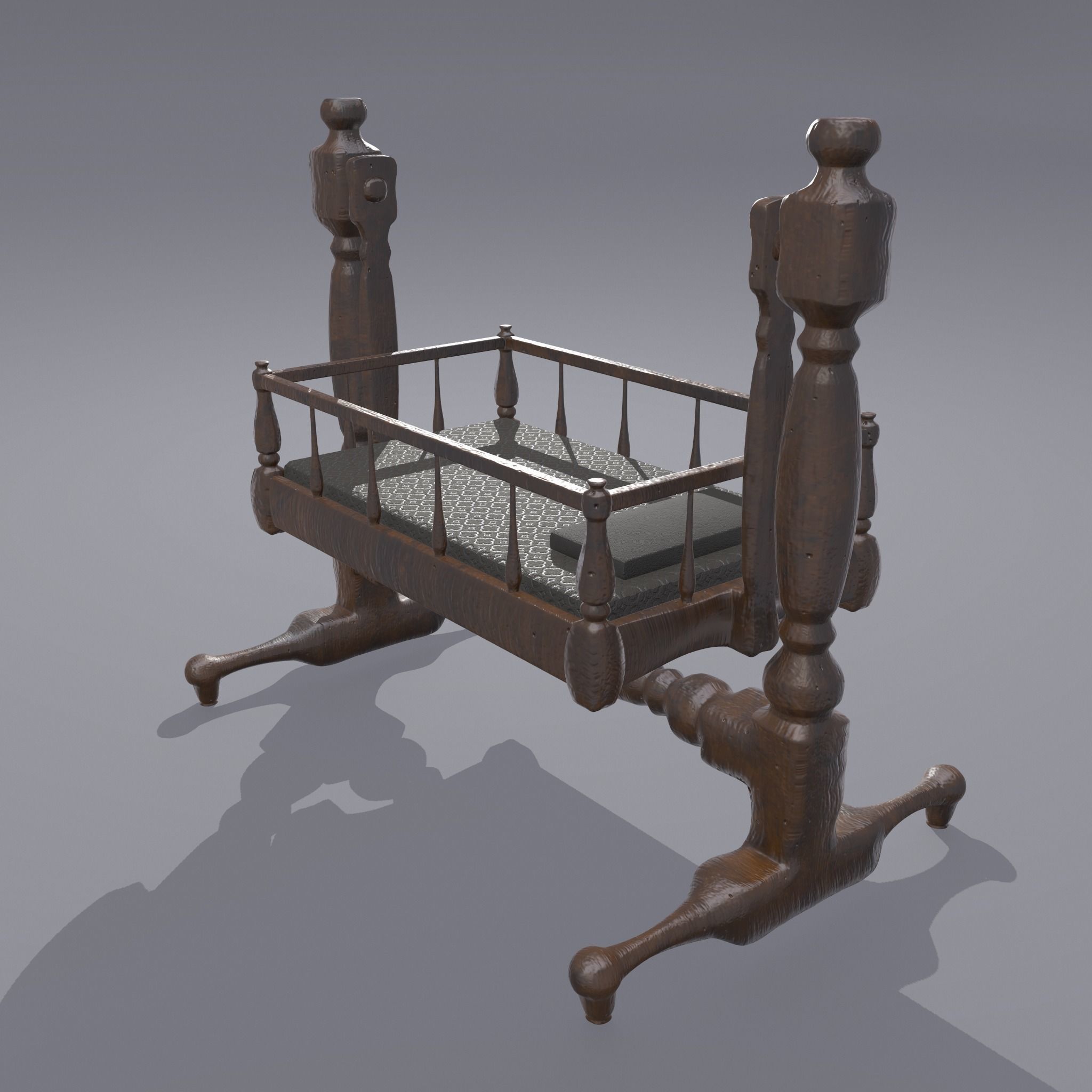 Antique Medieval Cradle Free low-poly 3D model_6