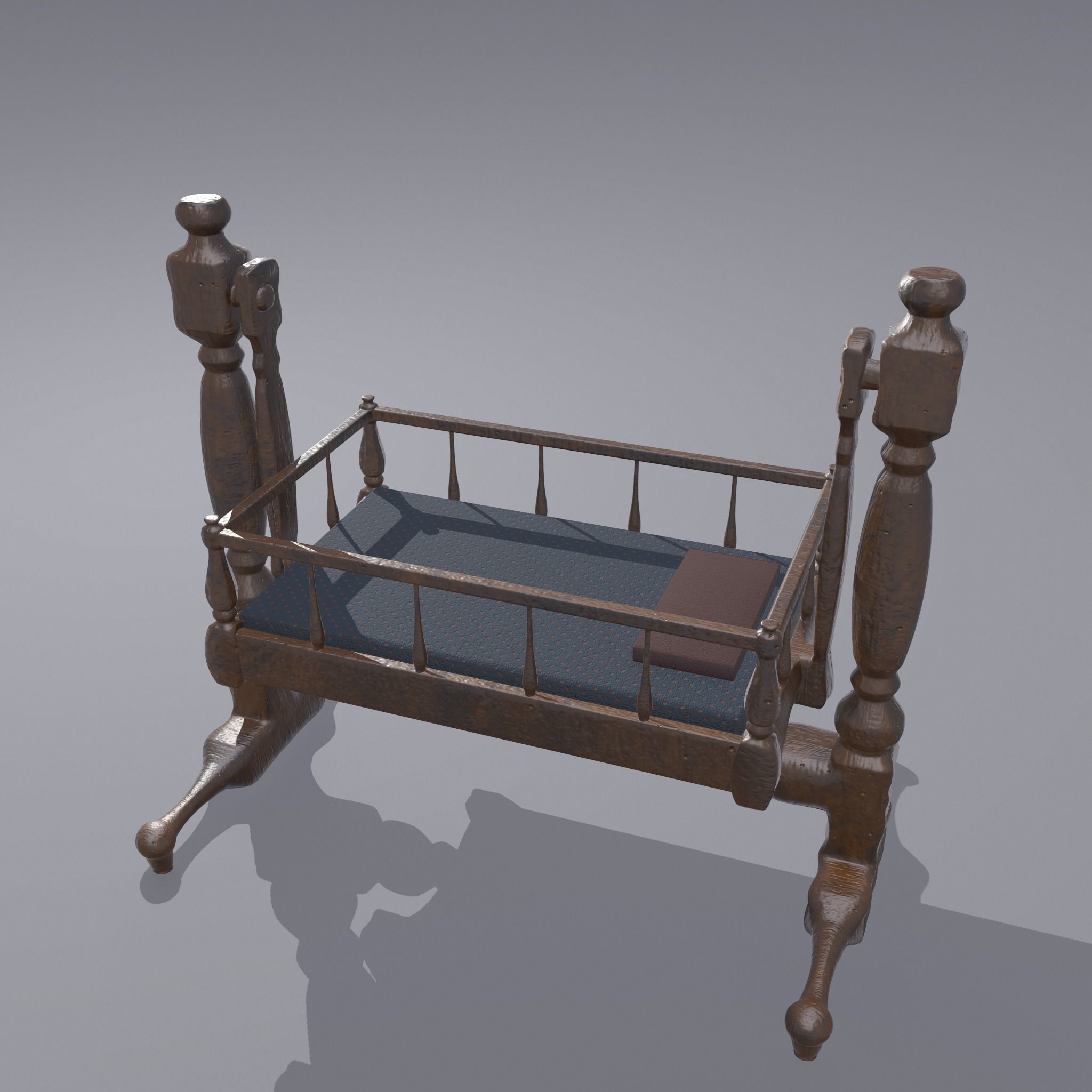 Antique Medieval Cradle Free low-poly 3D model_21