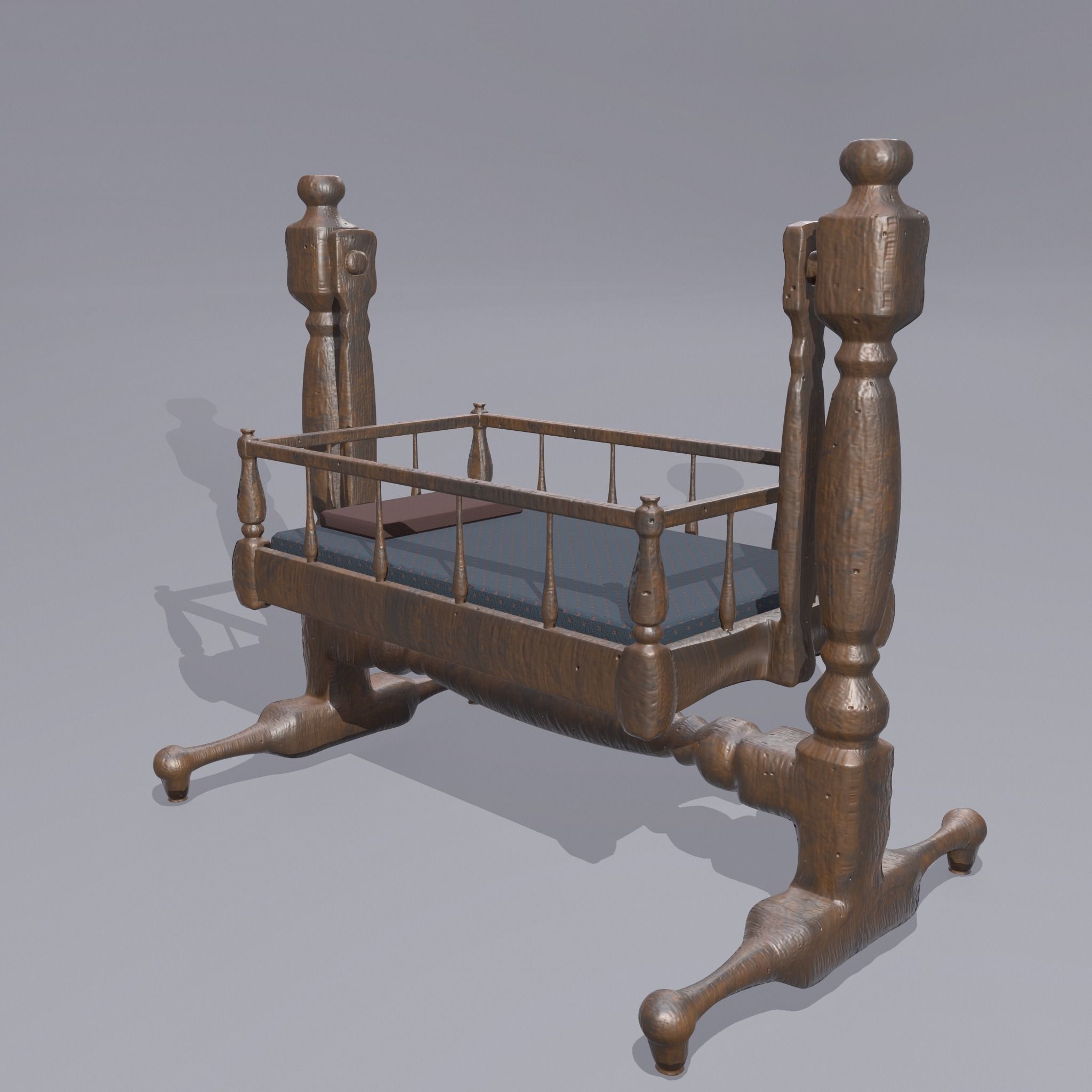 Antique Medieval Cradle Free low-poly 3D model_26