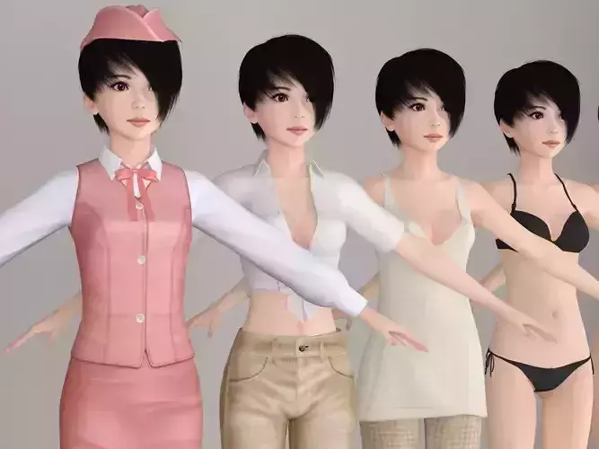 T pose nonrigged model of Tsubame with various outfit 3D model
