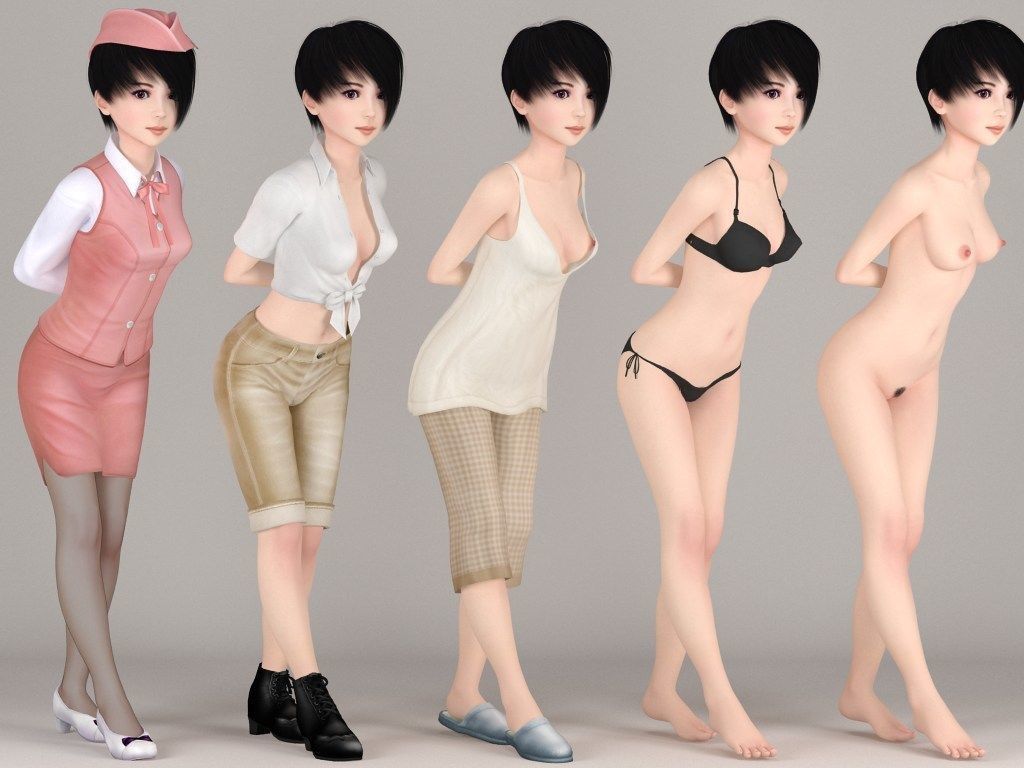 T pose rigged model of Tsubame with various outfit  3D model_1