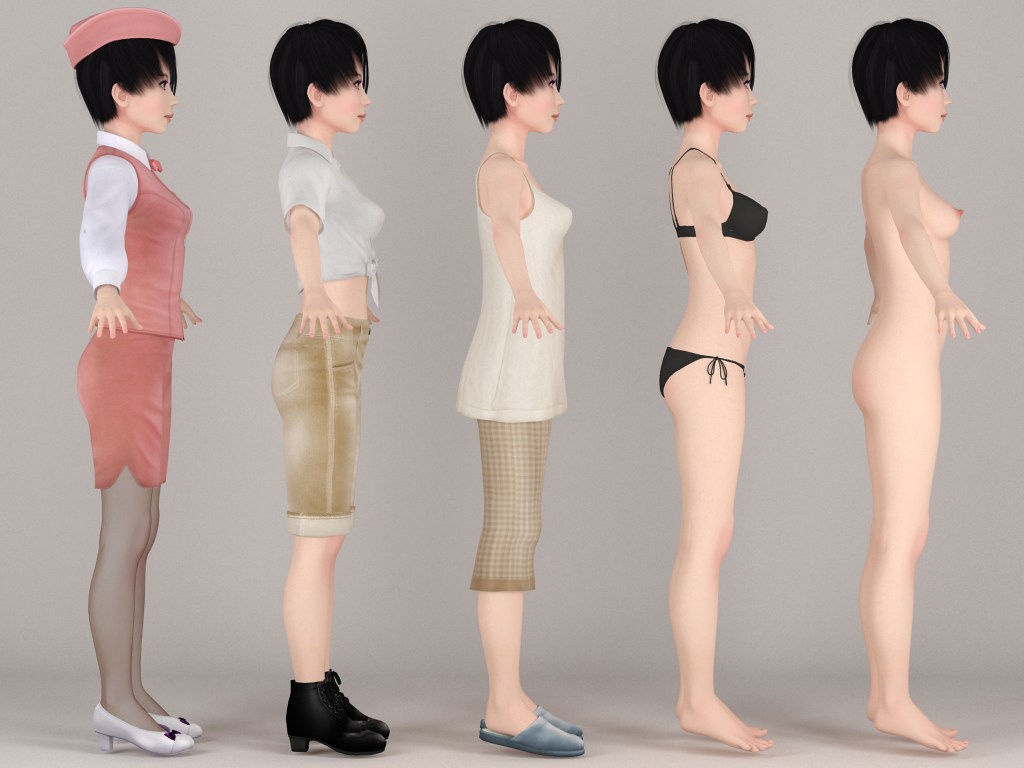 T pose rigged model of Tsubame with various outfit  3D model_6