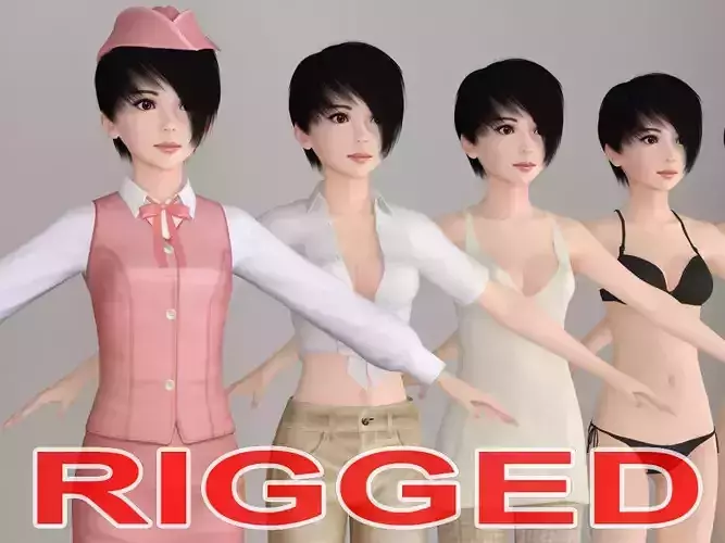 T pose rigged model of Tsubame with various outfit  3D model