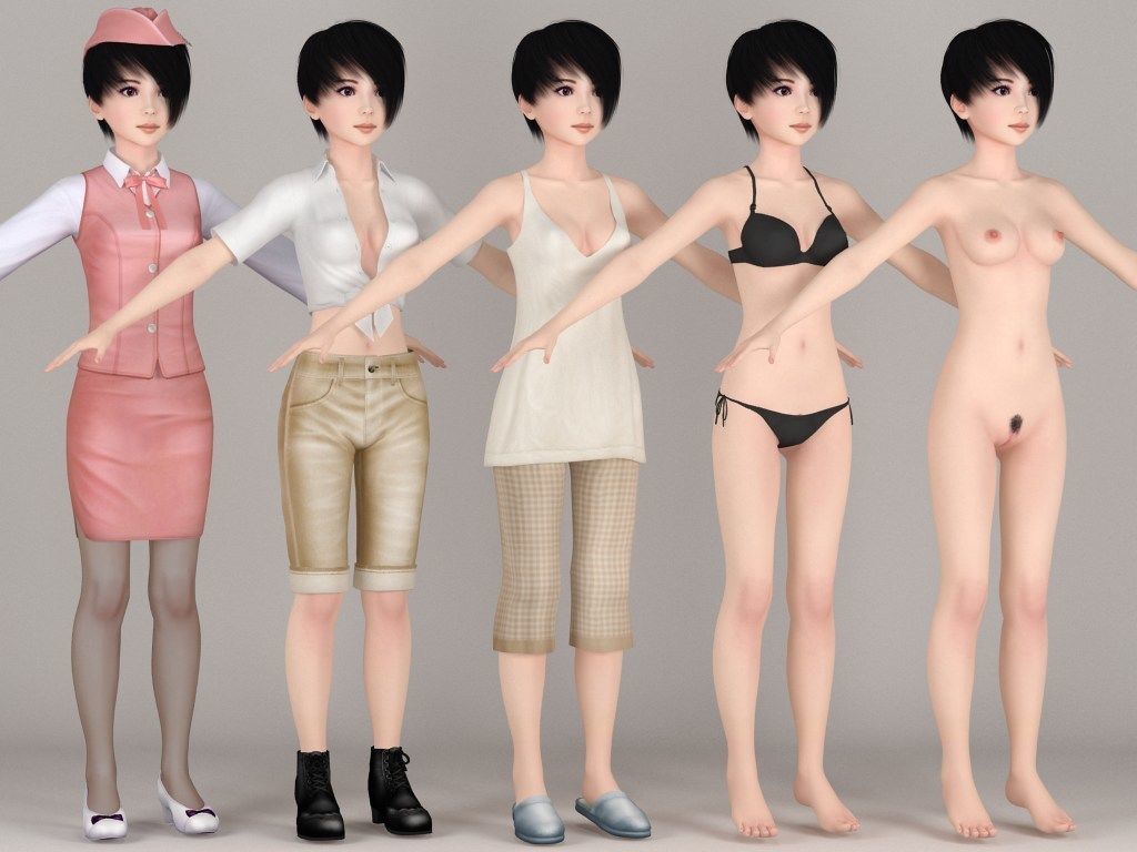 T pose rigged model of Tsubame with various outfit  3D model_5