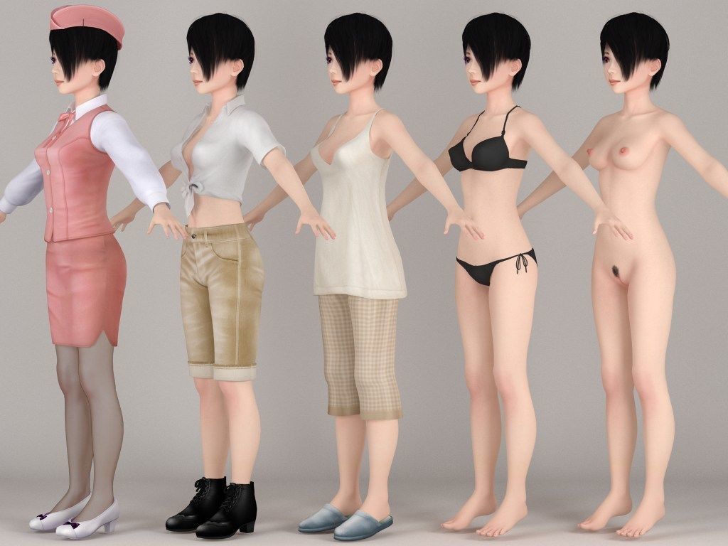 T pose rigged model of Tsubame with various outfit  3D model_8