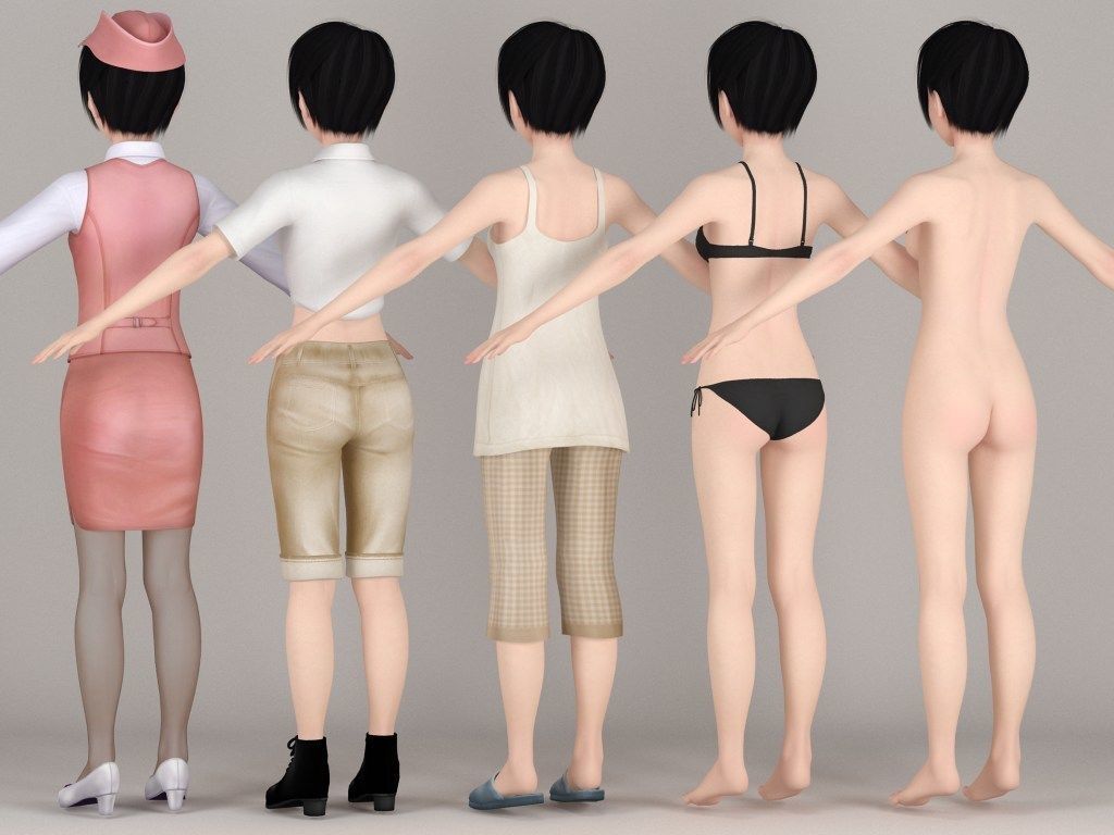 T pose rigged model of Tsubame with various outfit  3D model_7