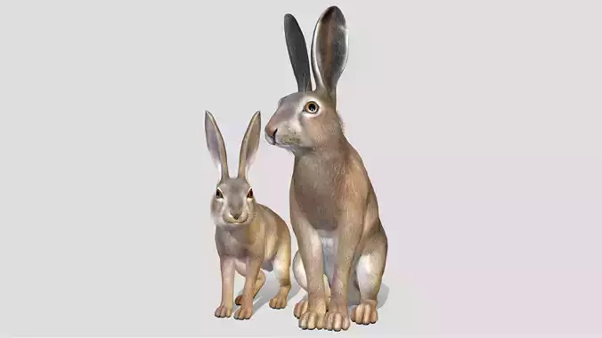 HARE FAMILY Low-poly 3D model