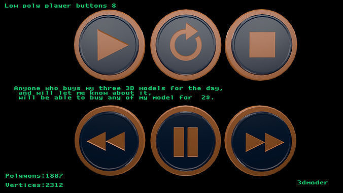 Low poly player buttons 8 Free low-poly 3D model