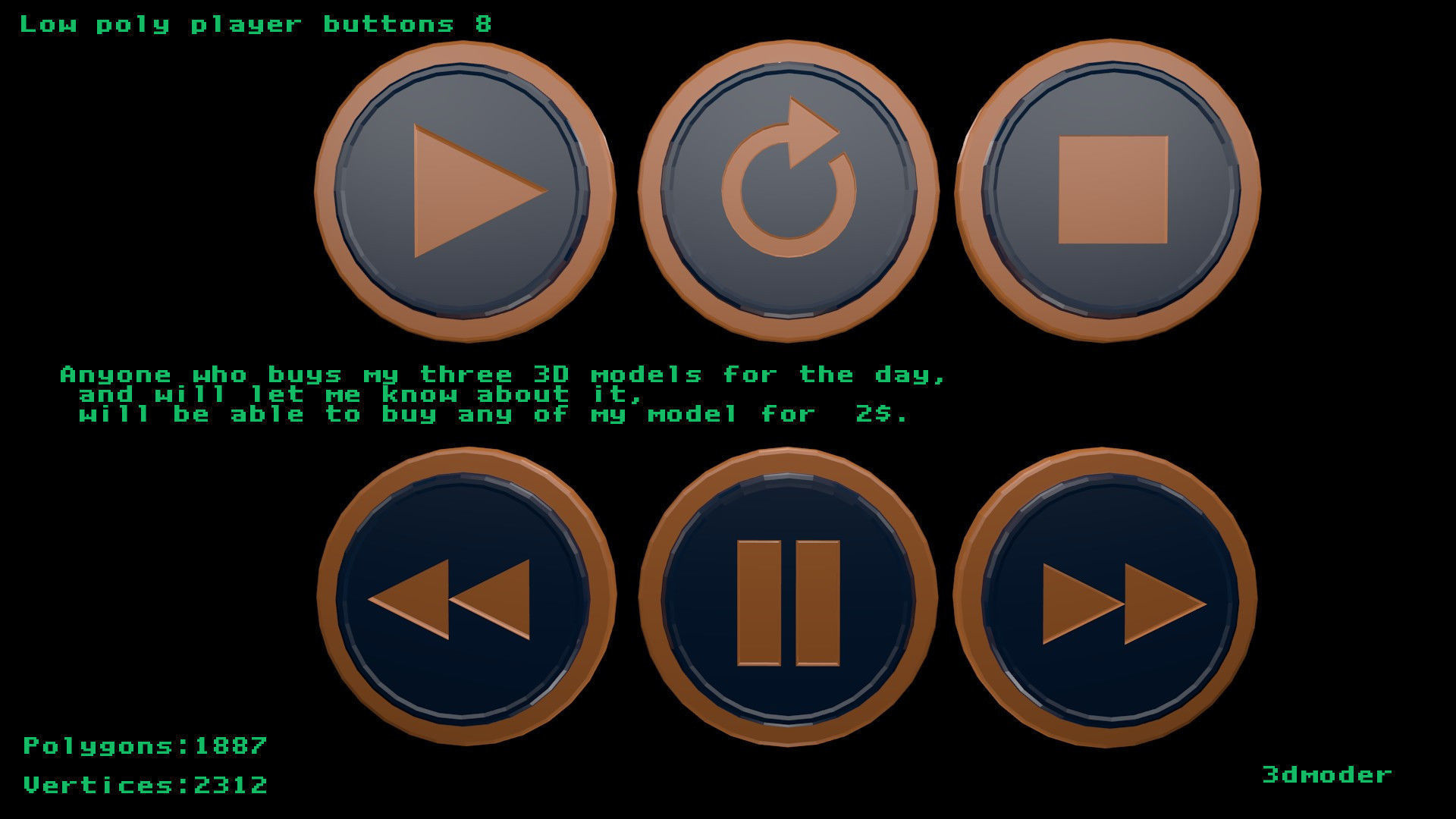 Low poly player buttons 8 Free low-poly 3D model_0