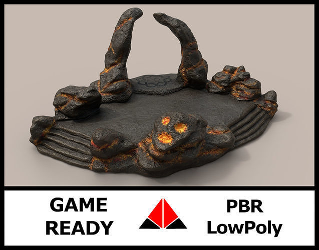 Shrine rock with flames Low-poly 3D model