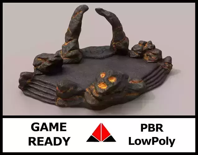 Shrine rock with flames Low-poly 3D model