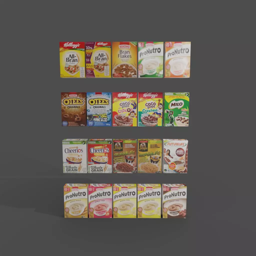 Cereal boxes in store product on shelf Low-poly 3D model_0