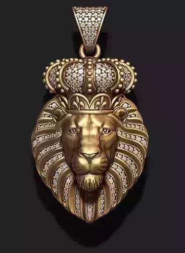 Lion pendant with diamonds and closed mouth 013 3D print model