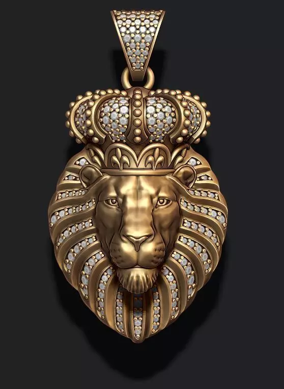 Lion pendant with diamonds and closed mouth 013 3D print model_0