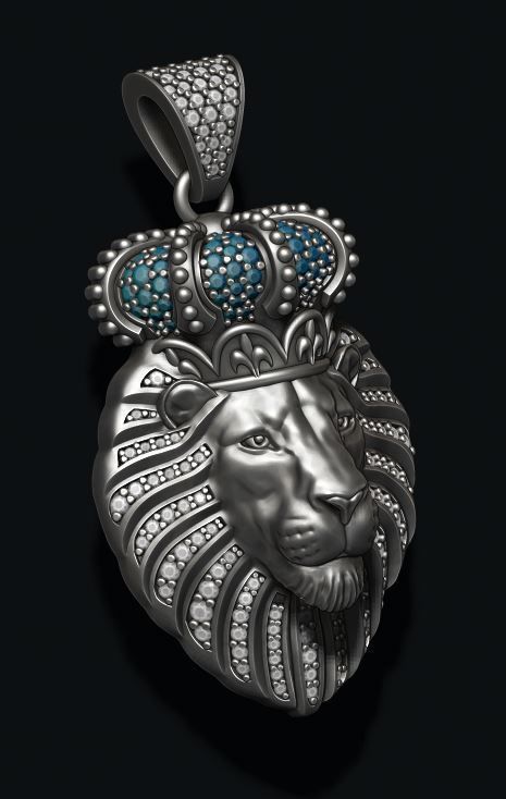 Lion pendant with diamonds and closed mouth 013 3D print model_1
