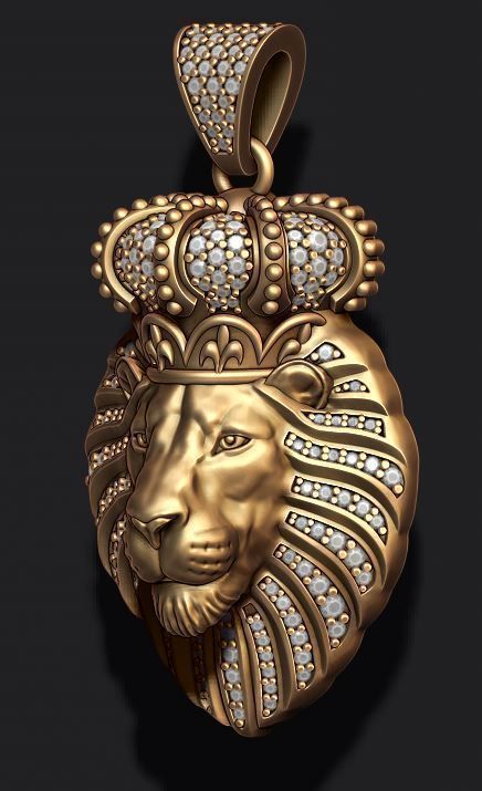 Lion pendant with diamonds and closed mouth 013 3D print model_4