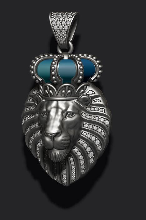 Lion pendant with diamonds and closed mouth 013 3D print model_6