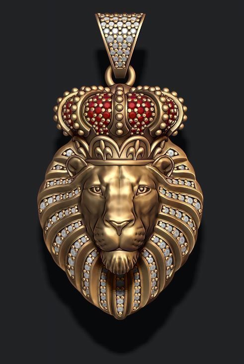 Lion pendant with diamonds and closed mouth 013 3D print model_2
